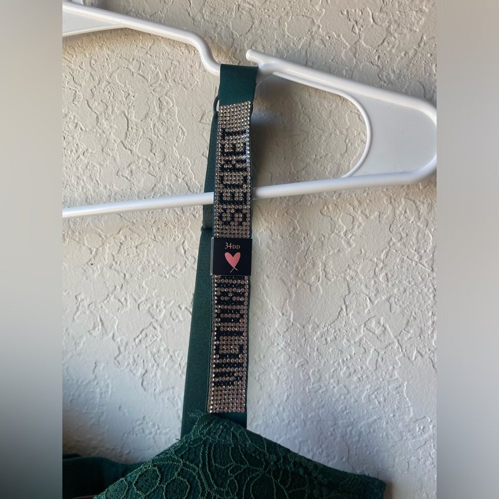Victorias Secret Very Sexy Lace Shine Strap Push-Up Bra in Forest Green 34DD New - Picture 4 of 9